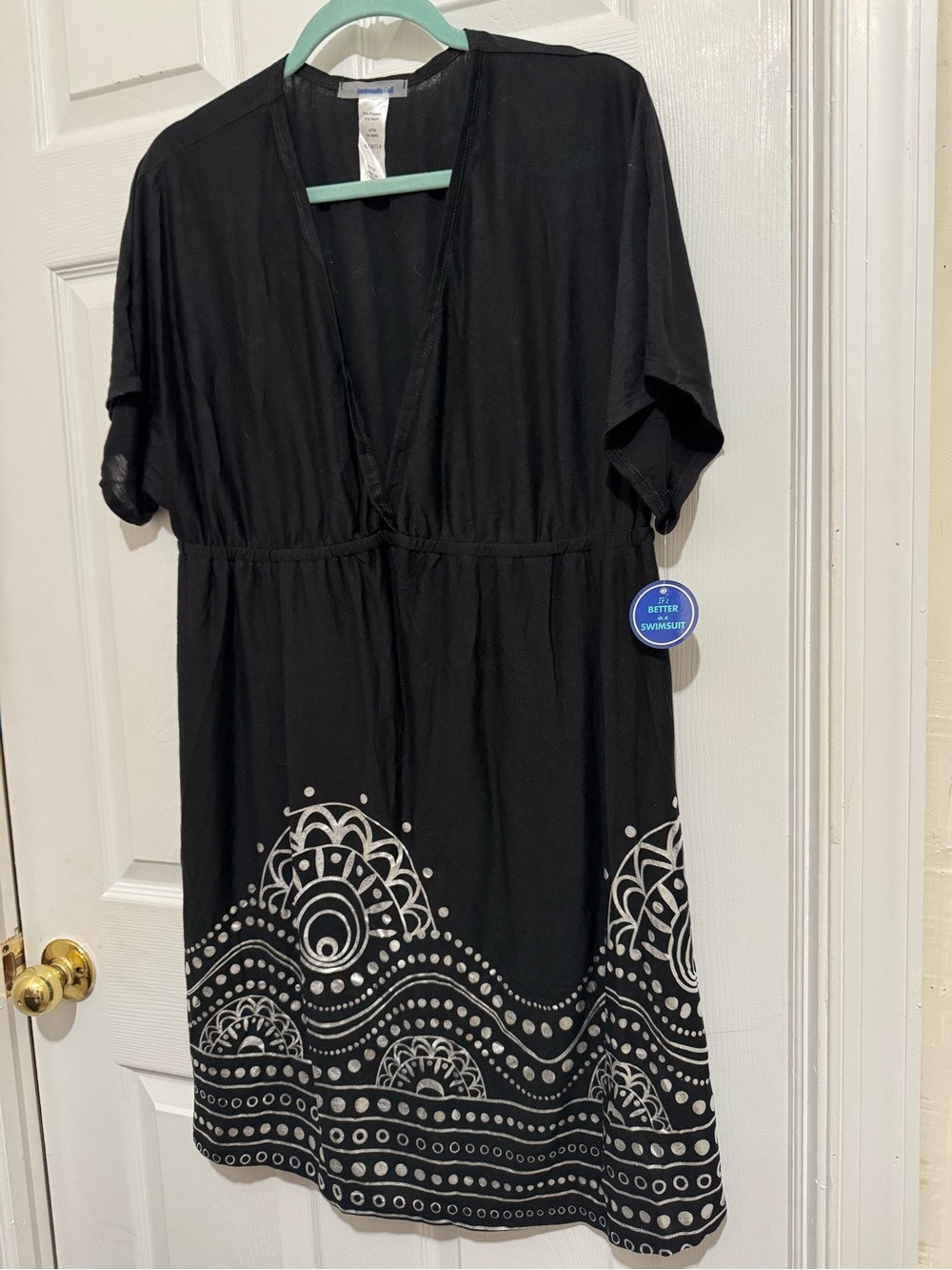 Swimsuits For All Kate V-Neck Black Short Sleeve Swim Coverup NWT